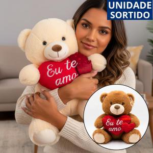 Urso de Pelúcia 50 Centímetros com Coração e Frase Romântica