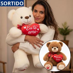 Urso Pelúcia Gigante 60Cm Coração Frase Romântica Presente Namorados Sortido