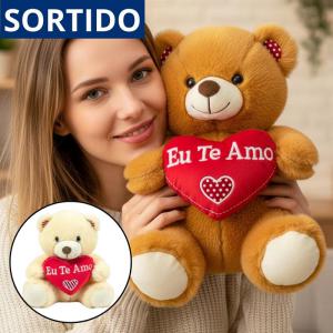 Urso de Pelúcia 35Cm com Coração e Frase Romântica Presente Sortido