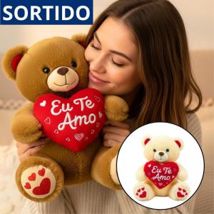 Urso de Pelúcia com Coração e Frase Romântica 35Cm Sortido Presente