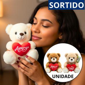 Urso de Pelúcia com Coração 20Cm Presente Romântico Sortido Unidade