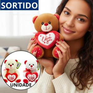 Urso de Pelúcia 20Cm Coração Frase Romântico Presente Namorados Sortido