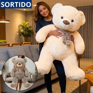 Urso de Pelúcia Grande com Cachecol 105Cm Presente Romântico Decoração Quarto