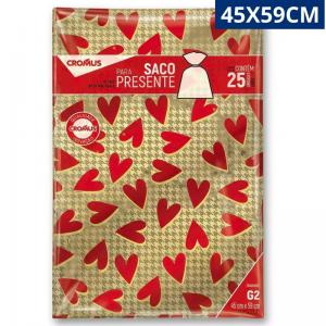 Saco Metalizado 45X59 Estampado Coração Soul com 25 Unidades Embalagem Presente