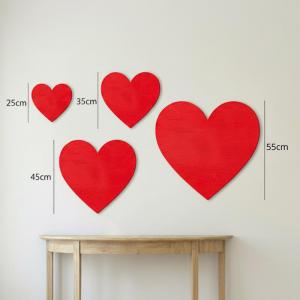 Kit Painel Decorativo Coração Vermelho Namorados 4 Peças Mdf 25 35 45 55Cm