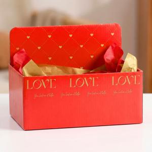 Cesta Papelão Decorada Retangular Vermelha 24 Centímetros New Love Presente