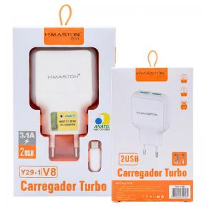 Carregador Turbo Celular V8 3.1A Hmaston Duas Usb Cabo Metro