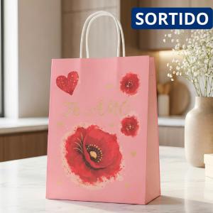 Sacola de Presente Te Amo Decorada Papel 27X20X11Cm Cores Sortidas
