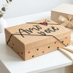 Caixa Presente Retangular Kraft Estampa Amo Você 35X25X11Cm Dia Namorados
