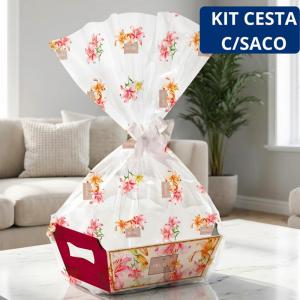 Kit Cesta Papelão Kraft 22X15X9 Cm com Saco Presente Luiza