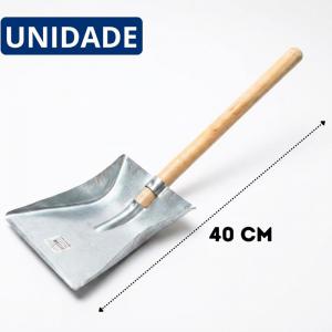 Pá de Lixo Metálica Cabo Madeira Curto 40Cm Resistente Profissional