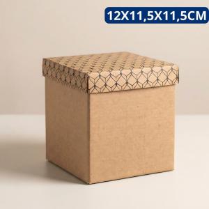 Caixa de Presente Kraft Quadrada Estampada 12X11Cm Papel Artesanal Lembrancinha
