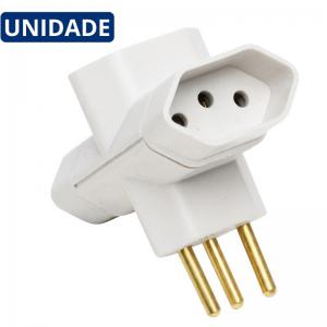 Adaptador 3 Tomadas Tipo T Bipolar Terra 10A Branco Ilumi Benjamim