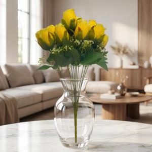 Buquê Artificial Botões Rosa Amarelo com Mosquitinho 11 Flores 45Cm