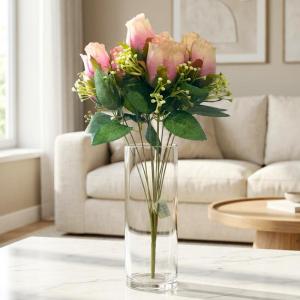 Buquê Rosas Artificiais Rosa Claro Mosquitinho 11 Flores Decoração Casamento