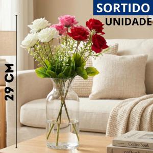 Buquê Mini Flores Artificiais Sortidas Kit 5 Unidades 29Cm Decoração