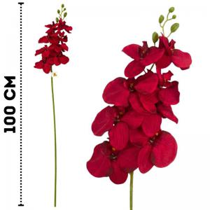 Haste Orquídea Artificial Veludo Vermelho 100Cm Kit 8 Unidades Decoração Luxo