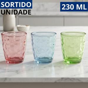 Copo Vidro Stone Color 230Ml Resistente Bebidas Mesa Posta Decorativa