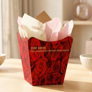 Cachepot Papelão Quadrado Vermelho Scarlet 16X17Cm Decoração Presente Arranjos