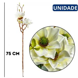 Haste Artificial Flor Magnólia Premium Creme 75Cm Decoração Luxo Casamento