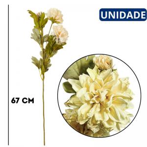 Kit 3 Hastes Flor Artificial Crisântemo Mum Creme 67Cm Decoração