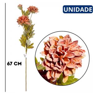 Kit 3 Hastes Crisântemo Artificial Laranja 67 Centímetros Decoração Permanente