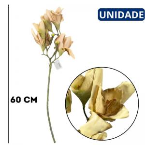 Kit 3 Hastes Florais Artificiais Creme 60Cm Decoração Romântica Arranjos