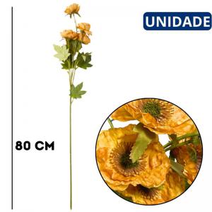 Flor Artificial Papoula Laranja 5 Unidades 80Cm Decoração Arranjo Casa