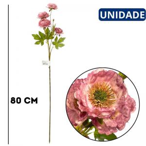 Kit Cinco Hastes Flor Papoula Artificial Lilás Oitenta Centímetros Decoração