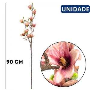 Haste Flor Magnólia Artificial Lilás 90Cm Decoração Grande Arranjo Casa Festa