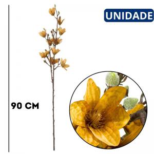 Haste de Magnolia Artificial Laranja 90 Centímetros Decoração Floral