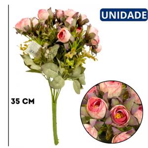 Buquê Artificial Mini Botões Salmão com Folhagens 35Cm Decoração Permanente
