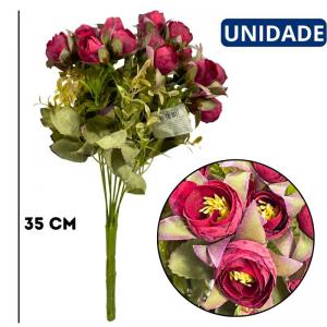 Buquê Artificial Mini Botão Vermelho com Folhagens Decoração 35Cm