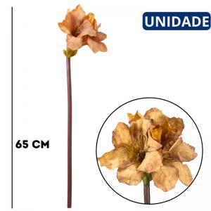 Haste Artificial Amarílis Laranja Envelhecido 65Cm Decoração Outono Rústica