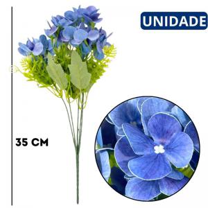 Buquê de Hortênsia Azul Artificial 5 Flores 35Cm Decoração Romântica