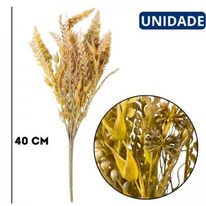 Buquê Artificial Espiga Creme com Folhagem 7 Hastes 40Cm Decoração