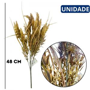 Buquê Espiga Artificial Champanhe com Folhagem 5 Hastes 48Cm Decoração