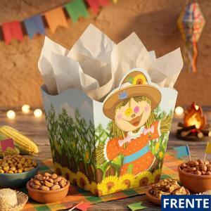 Cachepot Festa Junina Espantalho Papel Cartão Decoração Arraiá 11Cm