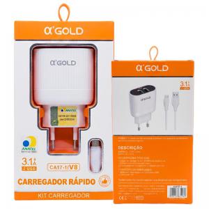 Carregador Celular Rápido V8 Micro Usb 30W 3.1A Dourado Cabo 100Cm