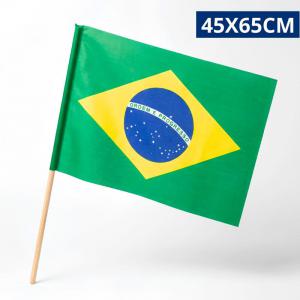 Bandeira Brasil Tecido 45X65 Cabo Madeira Decoração Copa Seleção Resistente
