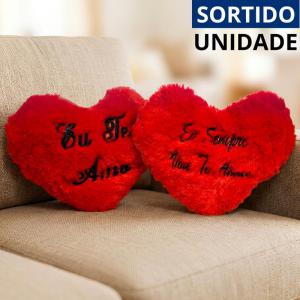 Almofada Pelúcia Coração Vermelho Frase Presente Romântico Macio 18X25Cm