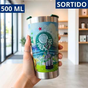 Copo Térmico Palmeiras 500Ml com Tampa Abridor Torcedor Futebol Presente