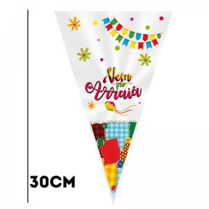 Cone Poliéster Festa Junina 'Vem Pro Arraiá' 18X30Cm Decoração Temática Única