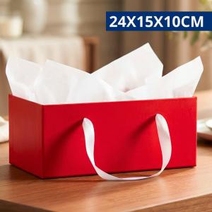 Cachepot Retangular Papelão Vermelho Alça Cetim para Cestas Presente 24X15X10Cm