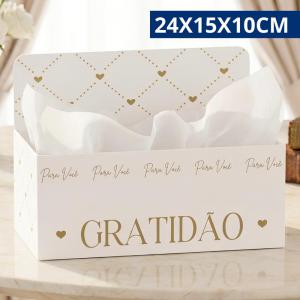 Cesta Papelão Decorada Retangular Branca 24X15X10Cm Presente Organização