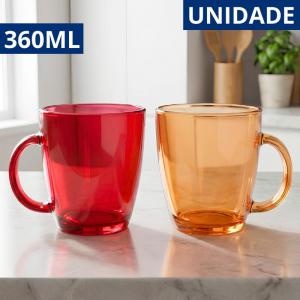 Caneca Vidro Colorida Lisa 360Ml Sortida Unidade Café Chá Versátil