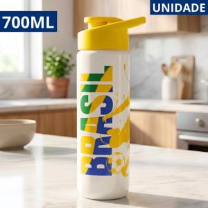 Garrafa Plástica Brasil 700Ml Tampa Hidratação Reutilizável Futebol Torcedor