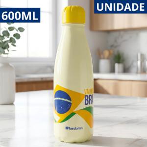 Garrafa Plástica Brasil 600Ml Tampa Esportiva Hidratação Reutilizável
