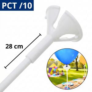 Vareta Plástica Branca Suporte Balão C/ Adaptador 28Cm Kit 10 Festa