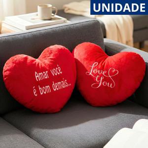 Almofada Pelúcia Coração Vermelha 40X32Cm Frase Amor Presente Romântico Decoração